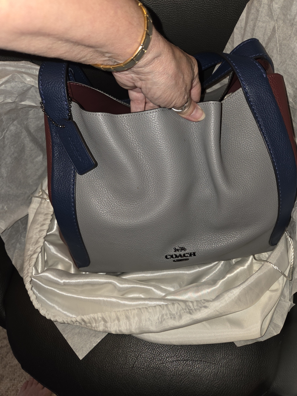 Coach Colorblock Pebbled Leather Tote - Gray, Navy, Burgundy